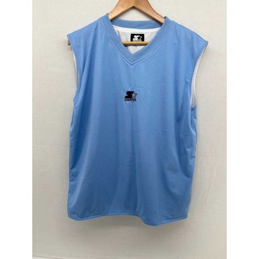 Vintage 90s Starter Basketball Jersey Mens L Light Blue White Reversible